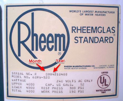 Rheem rating plate